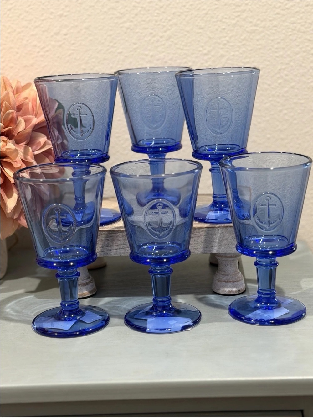 La Rochere France Cobalt Blue
Symbolic Anchor Goblets Set of 6 Wine Glasses NEW